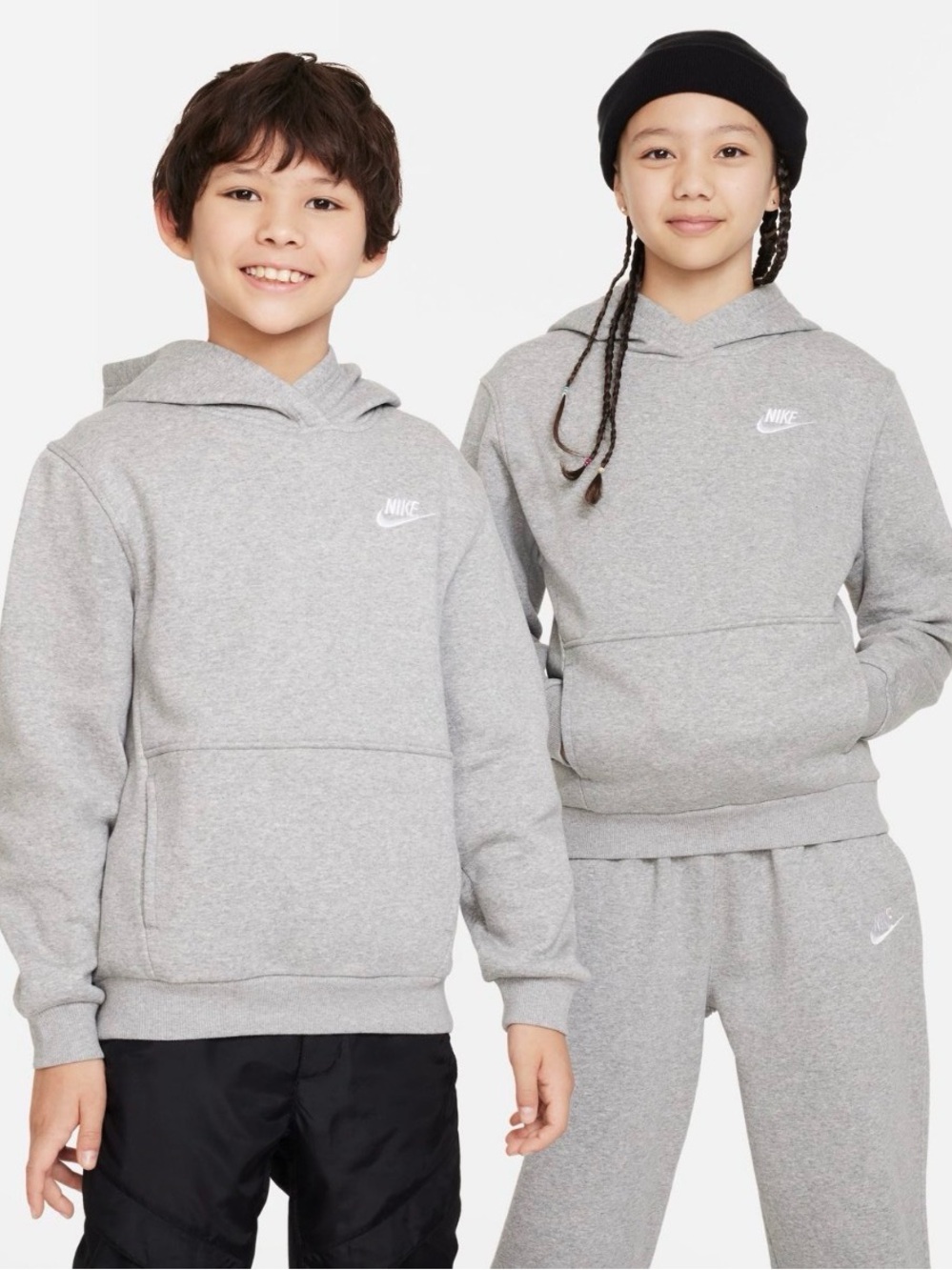 Nike Kids XL Gray Fleece Pullover Hoodie White Swoosh
